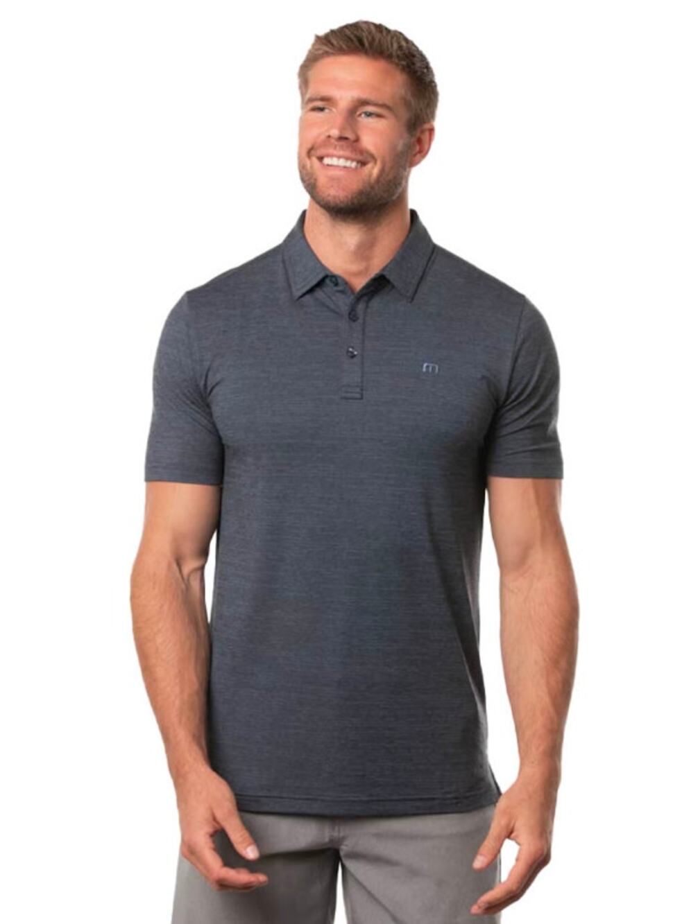 TRAVIS MATHEW Men's The Heater Polo Shirt Small Vintage Indigo Black NWT